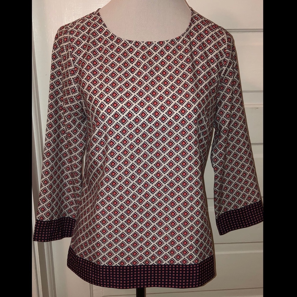J.Crew Geometric Multi Print 3/4 Sleeve Top, Sz S